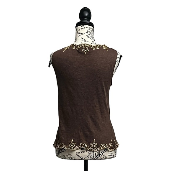 Sportmax Brown Vneck Top Womens Brown Linen Blend Sleeveless Eyelet Boho Mature - Picture 5 of 9